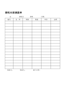 酒吧内部调拨单