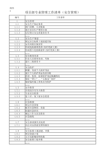 项目部专业管理工作清单模板