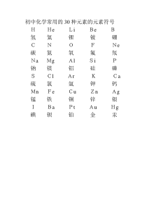 初中化学常用的30种元素的元素符号