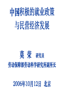 中国积极的就业政策与民营经济发展 莫荣研究员劳动保障部劳动科学