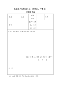 未成年人假期回社区(居委会、村委会)报到考评表