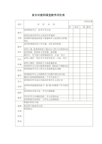 家长对教师课堂教学评价表