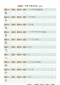 部编版一年级下册(含笔顺、组词、描红)