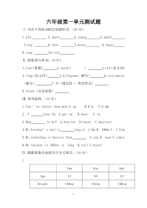 人教版PEP小学六年级下册英语第一单元试卷及答案