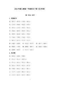 2016年新人教版一年级语文下册《生字表》组词整理版