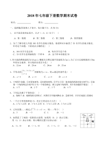 2018年人教版七年级下册数学期末试卷及答案