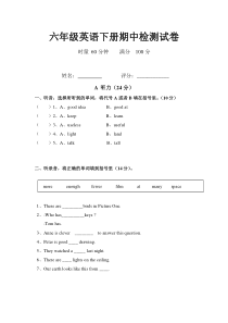 湘少版六年级英语下册期中试卷