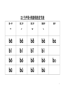 23个声母+单韵母的音节表