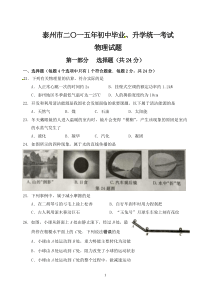 2015年泰州市中考物理试题(word版含答案)