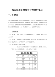 奶茶店项目投资可行性分析报告