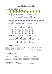 苏教版二年级数学下册有余数的除法综合练习题