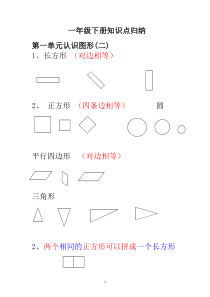 新人教版小学数学一年级下册知识点归纳及易错题