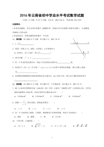 2016年云南省初中学业水平考试数学试题(含扫描答案)