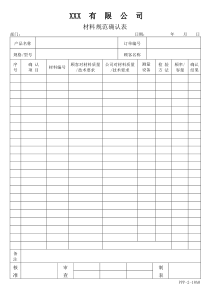 APQP材料规范确认表