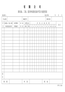 APQP新设备、工装、量具和试验设备开发计划进度表