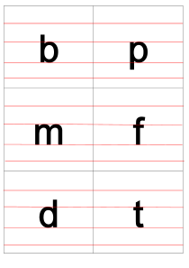 小学语文拼音字母表卡片―四线格带四声