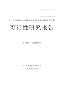 身心医院精神科住院及康复训练楼建设项目可行性研究报告-精品