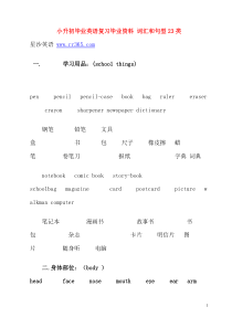 小升初毕业英语复习毕业资料 词汇和句型23类