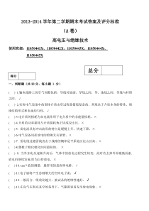 高电压与绝缘技术试题答案及评分标准