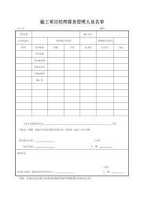 施工项目经理部及管理人员名单