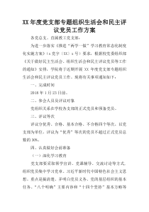 XX年度党支部专题组织生活会和民主评议党员工作方案