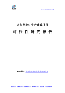 太阳能路灯生产建设项目可行性研究报告