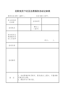 在职党员下社区志愿服务活动记录表