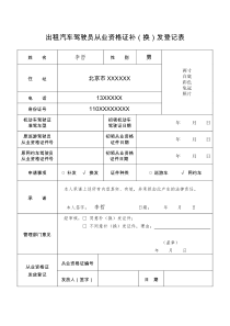 出租汽车驾驶员从业资格证补(换)发登记表样表