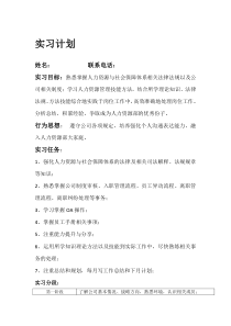 人力资源部HR实习计划工作规划模板示例