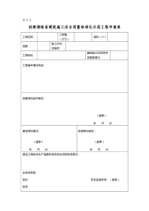 创建湖南省建筑施工安全质量标准化示范工程申请表