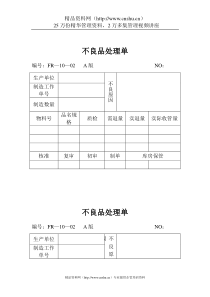 品质检验表格-不良品处理单