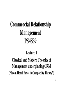 Lecture 1 - Classical and Modern Theories of manag