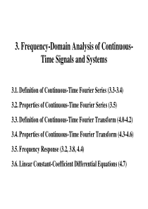 3. Frequency-Domain Analysis of Continuous-Time Si