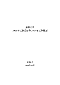 公司2016年工作总结和2017年工作计划