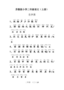 苏教版小学二年级语文上册生字表(含拼音)