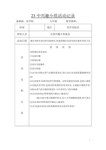 九年级化学兴趣小组活动记录(下册)