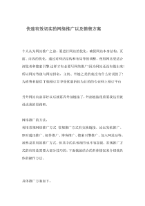 快速有效切实的网络推广以及销售方案