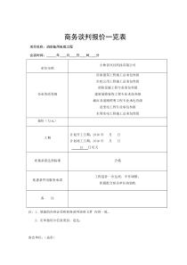 商务谈判报价一览表