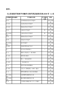 《山东省医疗机构手术操作分类代码及级别目录(2018 年 1.1 版)》