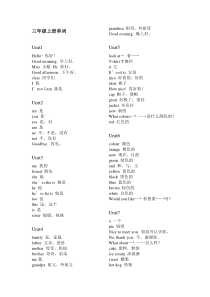 译林版小学3-6年级英语词汇表