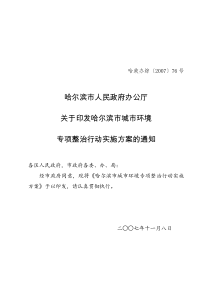 哈尔滨市城市环境专项整治行动实施方案