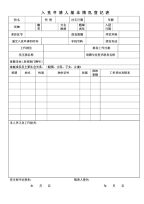 递交入党申请书人员基本信息登记表(2018最新版)