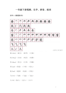 一年级下册生字笔顺和扩词