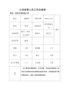 公司库管人员工作交接表