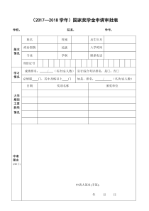 20172018学年国家奖学金申请审批表