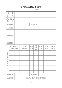 公司设立登记审核表样本