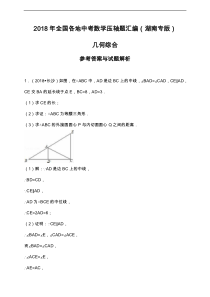 2018湖南中考数学压轴题汇编：几何综合(解析版)