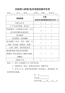 跌倒危险因素评估表