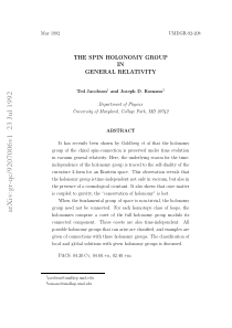 The Spin Holonomy Group In General Relativity