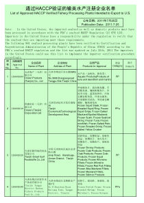通过HACCP验证的输美水产注册企业名单XXXX-7-25